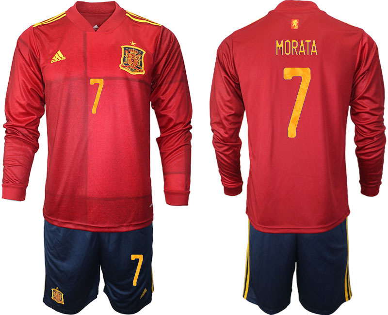 Men 2021 European Cup Spain home Long sleeve #7 soccer jerseys